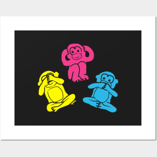 Pink, yellow and blue pattern monkey Posters and Art